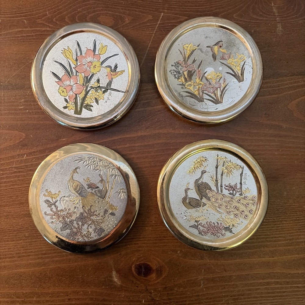 4 Vintage Chokin 4" Diameter Decorative Trinket Box Lids Only